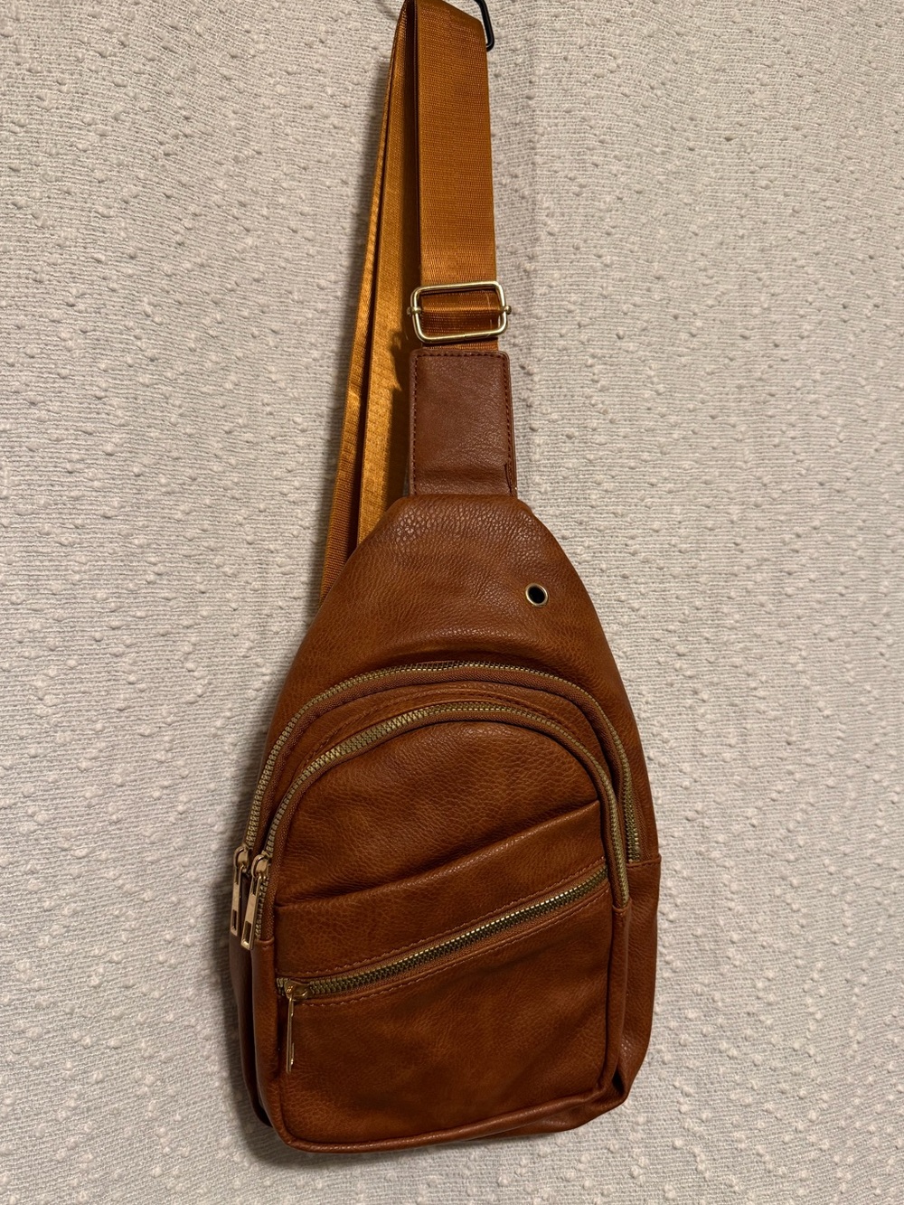 Women's Tan Leather Crossbody Sling Bag with Adjustable Strap